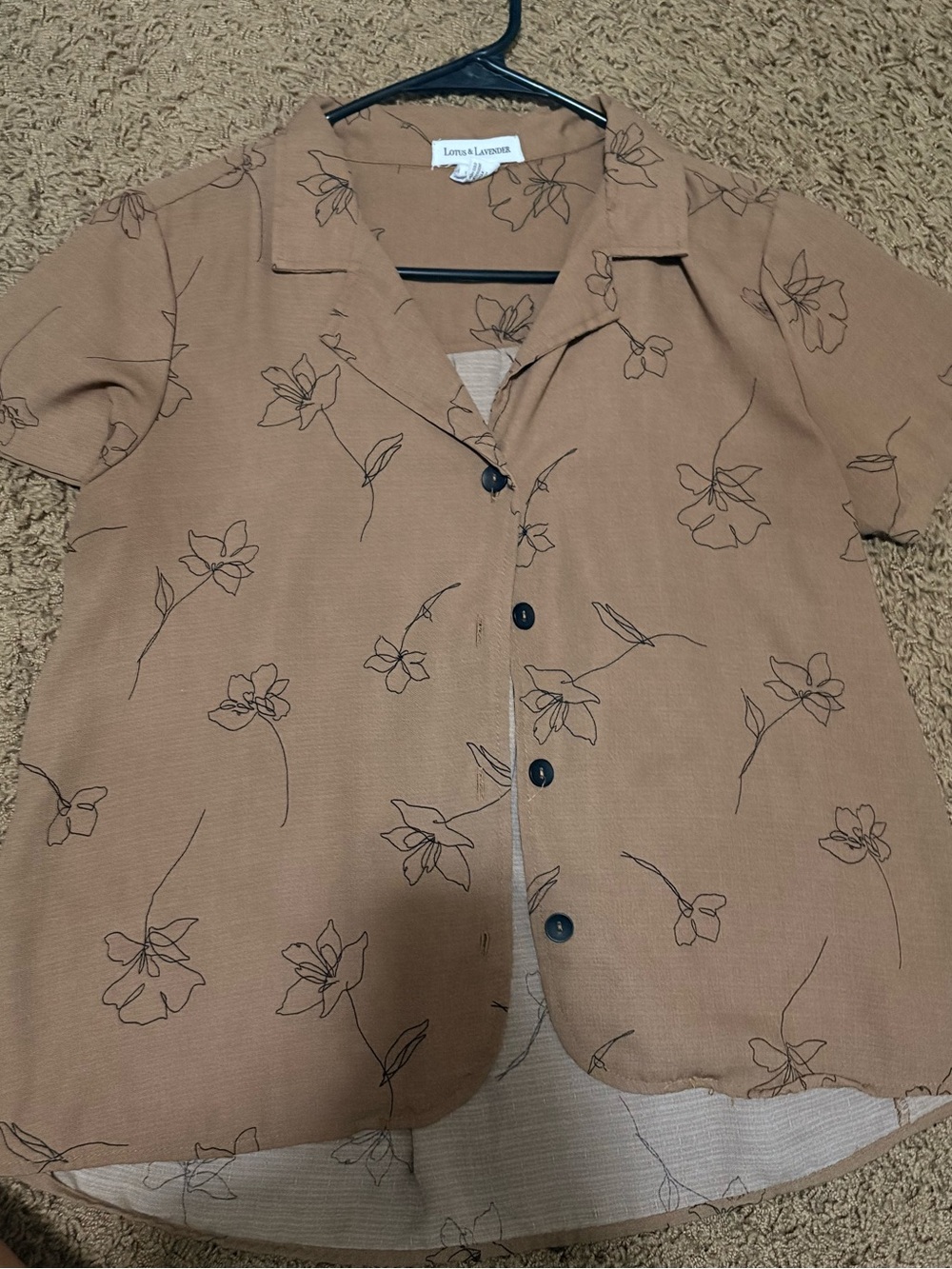 Lotus & Lavender Brown Floral-Detail Blouse